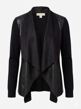 Michael Kors Black Draped Faux-Leather Jacket Sz S